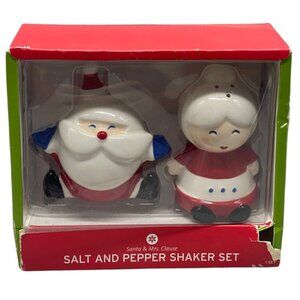 Christmas Santa & Mrs. Clause salt & pepper shaker set dinning red 4.5" READ NEW